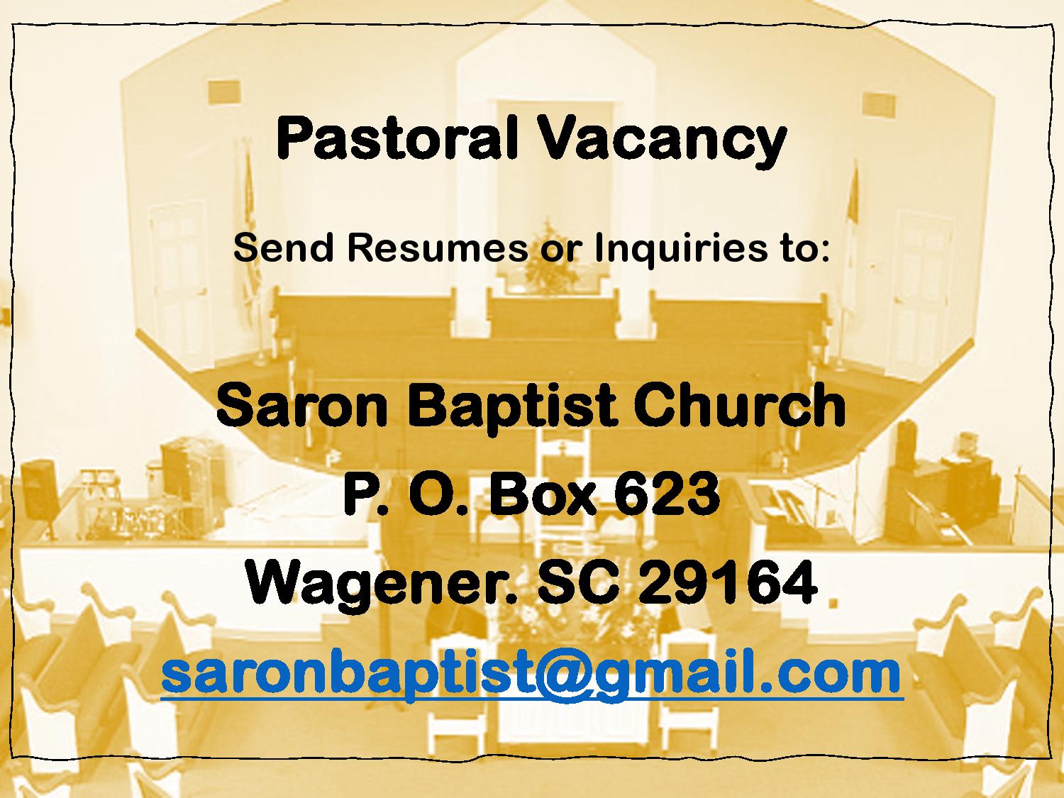 Saron Baptist Church Pastors Search page 001